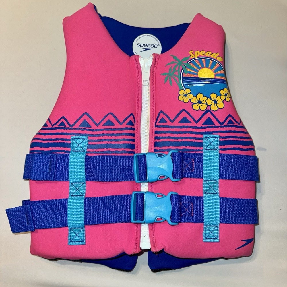 Speedo Youth Life Vest Jacket 50-90lbs Girls 7-12 yr Pink Blue Floatation Device